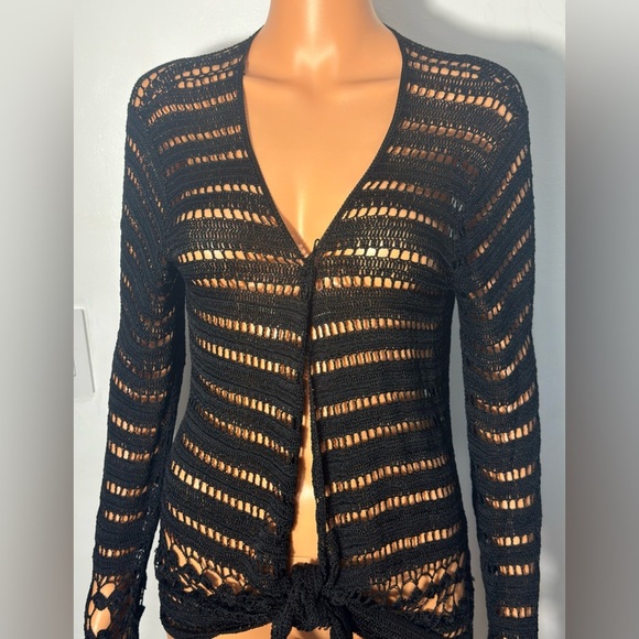 Chico's Black Open-Knit Cardigan - Picture 2 of 9